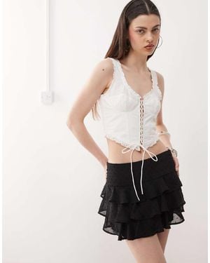 Monki Frill Edge Corset Top With Lace Up Detail - White