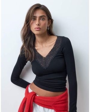 ASOS Naadloze Top Met V-Hals, Kanten Detail En Lange Mouwen - Grijs