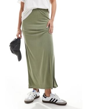 Vila Slinky Maxi Skirt With Split - Green