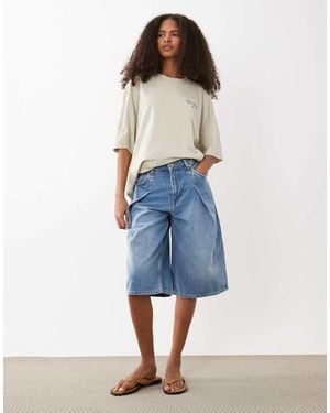 BOSS Slouchy Pleared Relaxed Fit Denim Shorts - Blue