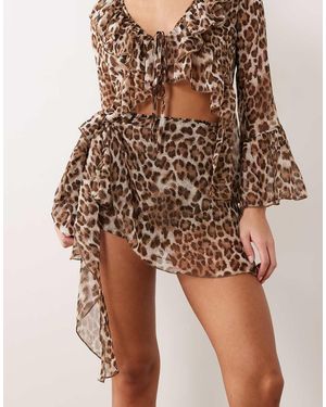 Aria Cove Falda Pantalón Muy Corta Cruzada Con Estampado De De Malla (Parte De Un Conjunto) - Marrón