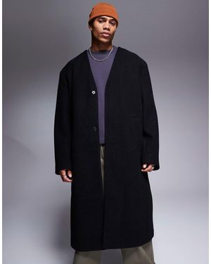 ASOS Kraagloze Jas Met Wol-Look En Normale Pasvorm - Blauw