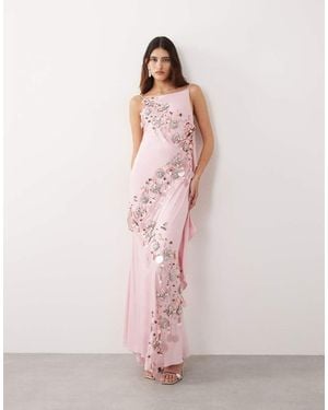 ARRANGE Gedrapeerde Maxi Jurk Van Satijn Met Versiering - Roze