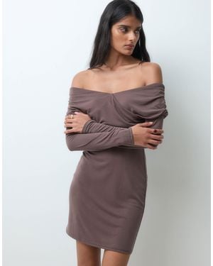 Miss Selfridge Off Shoulder Wrap Mini Dress - Brown