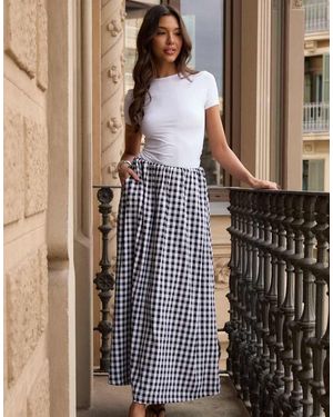 Threadbare Gathered Waist Gingham Maxi Skirt - Brown