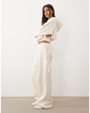Kaiia Cotton Rich Lace Up Side Detail Wide Leg joggers Co-ord - White
