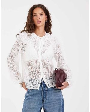 Object Blouse Met Lange Mouwen En Kant - Wit
