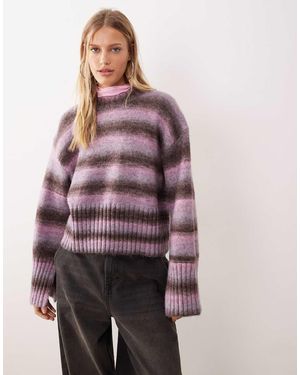 Monki Boxy Jumper With Faded Stripe - Brown