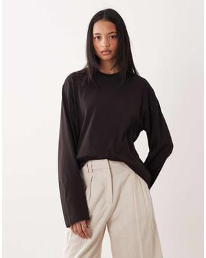 Weekday Boxy Fit Oversized Long Sleeve T-Shirt - Brown