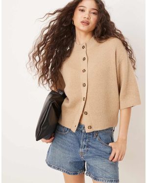 ASOS Knitted Short Sleeve Rib Cardigan - Blue