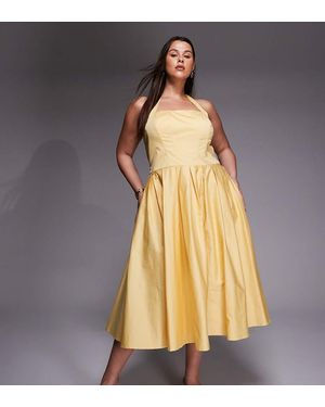 Tfnc Plus Cotton Halter Neck Skater Midi Dress - Metallic