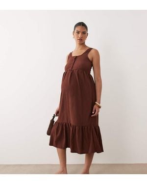 Mama.licious Mamalicious Maternity Sleeveless Nursing Button Function Jersey Midi Dress - Brown