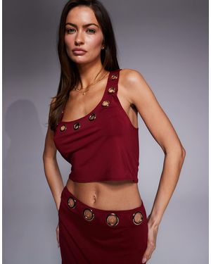 South Beach Crop Beach Top With Eyelet Detail - Red