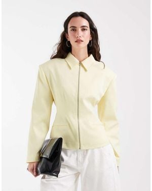 ASOS Linen Look Cinch Waist Zip Through Jacket In - Natural