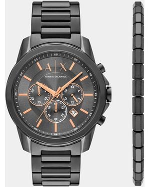 ARMANI EXCHANGE – banks – herren-quarz-chronograph aus graphitfarbenem edelstahl - Grau