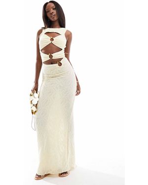 South Beach Textured Ring Front Cut Out Maxi Dress - White