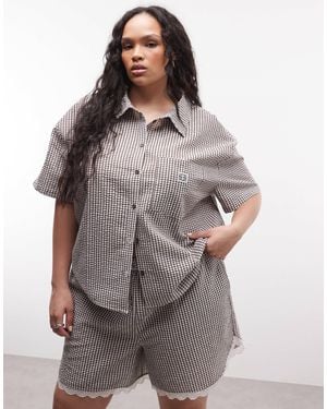 Noisy May Seersucker Short Sleeve Boxy Shirt Co-ord - Brown