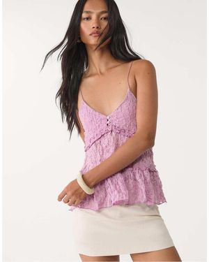 Stradivarius Blonde Lace Top With Straps - Pink