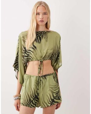 ASOS Instapshort Van Satijn Met Groene Zebra Print Co-Ord