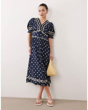 Nobody's Child Petite Saffy Bell Sleeve Polkadot Midi Dress - Blue