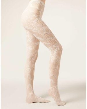 Calzedonia Macro Floral Lace Tights - Natural