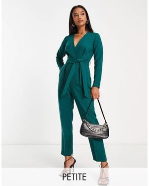 Closet London Petite Tie Waist Kimono Jumpsuit - Green
