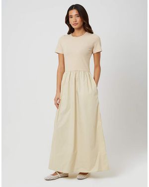 Brave Soul Crew Neck Jersey And Poplin Mix Maxi Dress - Natural
