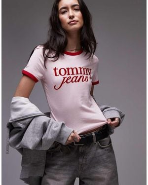 Tommy Hilfiger T-Shirt Met Gekleurd Randje En Geschreven Logo - Grijs