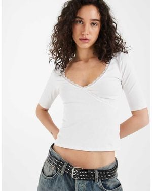 Motel Sajiwa Ribbed Short Sleeve Top - White