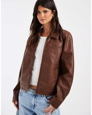 Hollister Fitted Faux Leather Jacket - Brown