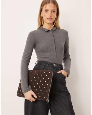 Mango Laptophoes Van 100% Suède Met Studs - Grijs