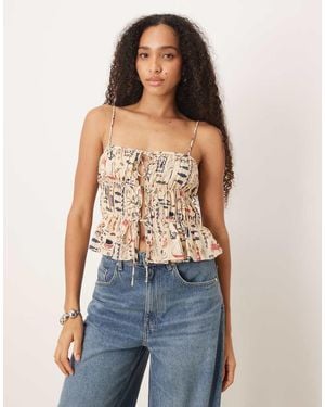 Abercrombie & Fitch Puff Sleeve Tie Front Top - Blue