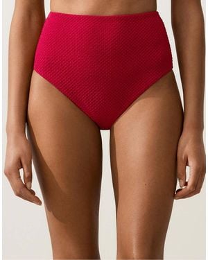 Oysho Waffle Textu High-waisted Bikini Briefs - Red