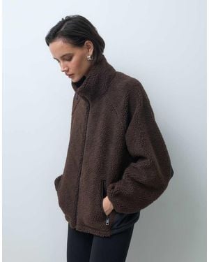 ASOS Forro Borg Con Cremallera Completa En Marrón Y Azul-Multi - Gris