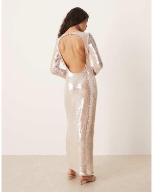 Pretty Lavish Long Sleeve Sequin Midaxi Dress - Natural