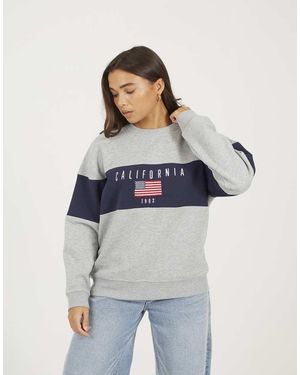 Brave Soul Contrast Stripe Panel Crew Neck Sweatshirt - Blue