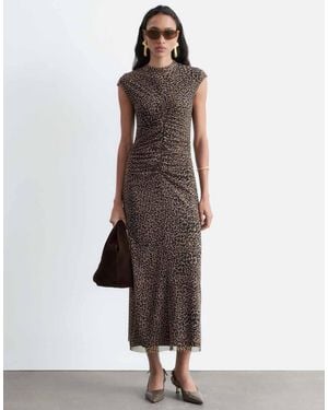 & Other Stories High Neck Mesh Midi Dress With Ruche Detail - Brown