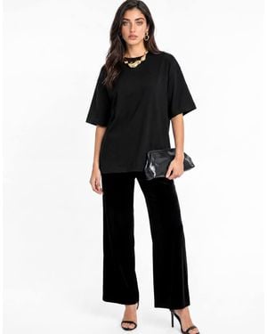 Lovedrobe High Waist Wide Leg Velvet Trousers - Black