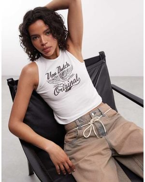 Von Dutch High Neck Racer Top With Front Graphic - Brown
