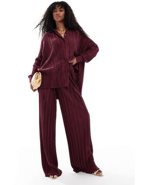 4th & Reckless Plisse Elastic Waist Wide Leg Trousers - Red