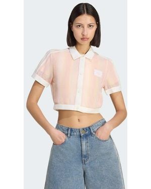 adidas Originals Summer Glow Striped Cropped Polo - Blue