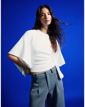 Bershka Short Sleeve Cape T-Shirt - Blue