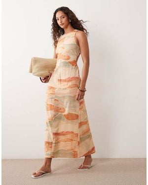 ASOS Cotton Linen Waisted Maxi Dress - Natural