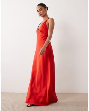 Miss Selfridge Satin Tie Back Maxi Dress - Red