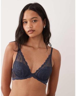 Calvin Klein Sensual Stretch Lightly Lined Plunge Lace Bra - Blue