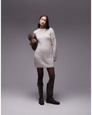 TOPSHOP Knitted Fluffy Rib Oversized Crew Jumper - Grey