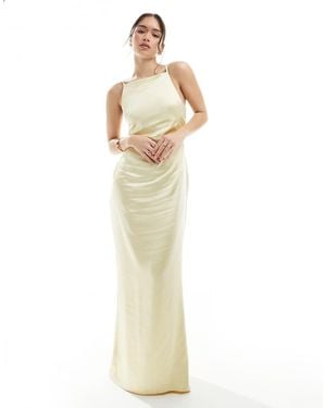 Pretty Lavish Bridesmaid Satin Boat Neck Maxi Dress - White