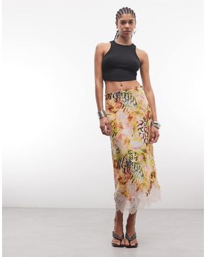 AFRM Falda Midi De Talle Alto Con Bajo De Encaje Ackley De - Blanco