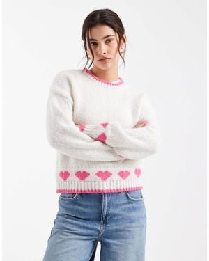 Pieces Love Heart Print Sweater - White