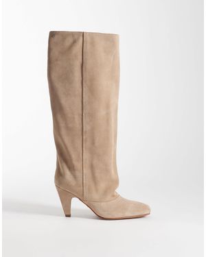Bronx Lux-yy Slouchy Kitten Heel Knee Boots - White